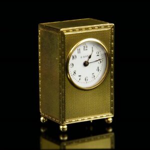 Fine Antique 8 Days Miniature Solid Gold Cased Swiss Carriage Clock