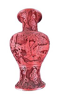 Chinese Red Cinnabar Carved Figural Vase Height 9 Inches Losses