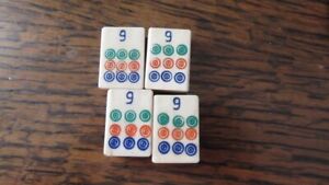 Antique Mahjong 4 Bone And Bamboo 9 Circles Tiles C 1920