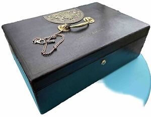 Fabulous Morocco Royal Letters Of Patent Box With Brass Copper Royal Crest
