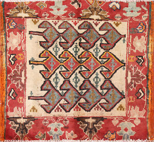 Geometric Traditional Square Ivory Rug 2x2 Handmade Wool Carpet