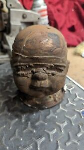 Vintage Bronze Doll Head Mold Industrial Steampunk Oddity Weird Creepy Baby Face
