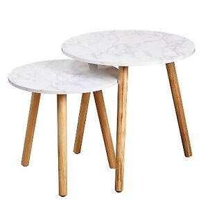 Set Of 2 Darcy Round Nesting Tables White Natural Buylateral
