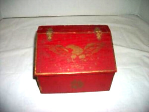 Americana Wood Recipe Box Alligatored Finish 1940s Peg Hall Tole Artist Eagle