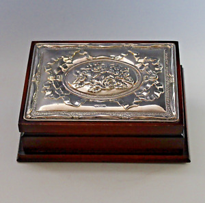 Vintage English Sterling Silver Topped Trinket Jewelry Box Roses