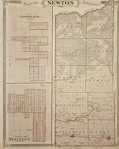Old 1876 Map Newton Co Goodland Kentland Indiana White Co On Reverse