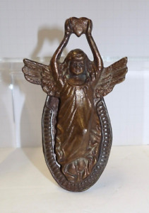 Vintage Art Nouveau Style Bronzed Angel Holding Heart Door Knocker