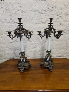 Pair Of Candlesticks Candelabras In Regulates Bronze And Porcelain