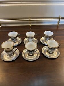 Gorham Sterling Silver Demitasse Cups And Saucers With Lenox Liners 6 