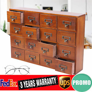 16 Drawers Vintage Tabletop Library Card Catalog Cabinet Apothecary Storage Box