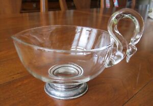 Sterling Silver Base And Glass Swan Bowl Pouring Spout Serving Bowl Vintage