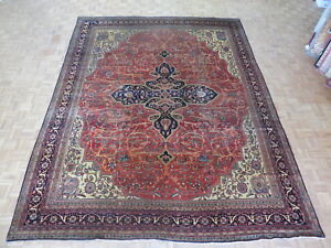 10 5 X 13 8 Hand Knotted Rust Antique Persian Ferahan Sarouk Oriental Rug G1697