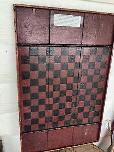 Antique Large Primitive Double Sided Folk Art Painted Wooden Game Board 19th C