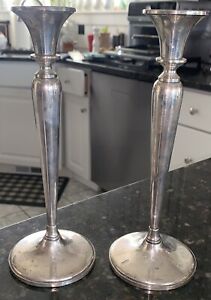 Antique Pair Of Fisher Weighted 370 Sterling Candle Sticks