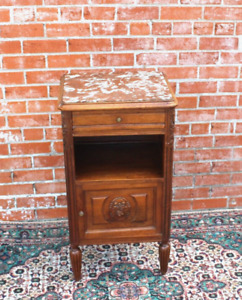 French Antique Art Deco Walnut Wood Nightstand Bedside Cabinet