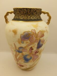 Antque Japanese Hand Painted Porcelain Vase Iris Flower Amphora