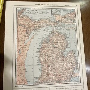 Antique 1914 Map Of Michigan 11x15 Inches