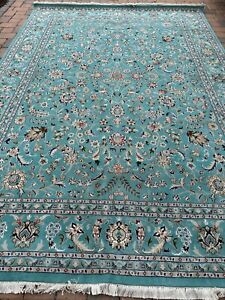 Top Quality Turquoise Floral Oriental Rug Handmade In India Silk Accents 9x12