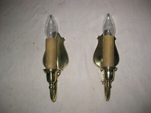 Pair Of Antique Heavy Solid Brass Bradley And Hubbard B H Wall Sconces Lqqk 