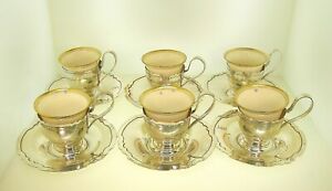 Shreve Co Sterling Silver Set Of 6 Demitasse Cups And Saucers Lenox Inserts