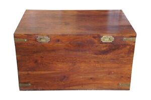 Vintage Campaign Style Brass Banded Camphor Trunk Blanket Storage Chest 28 