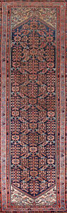 Antique Wool Navy Blue Malayer Long Runner Rug 3x13 Hand Knotted Traditional Rug