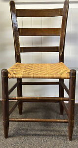Vintage Shaker Style Ladder Back Rush Woven Seat Side Desk Chair