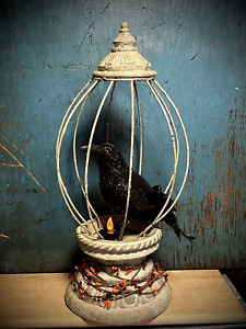 Nevermore Raven Crow W Tea Light Pip Berry Garland Fall Halloween Garden Art 16 