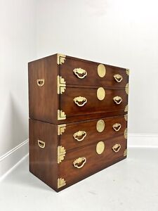 Henredon Asian Japanese Tansu Campaign Style Modular Stackable Chests Pair A