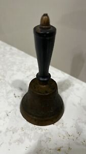 Old Period School Bell Brass 6 1 2 Hand Turned Wood Handle 19th C Antique