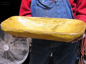 Wooden Dough Bowl Distressed Yellow Table Centerpiece
