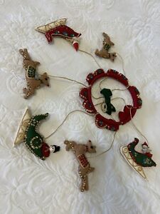 Beaded Sequin Felt Christmas Santa Sleigh Reindeer Carousel Vintage Ornament