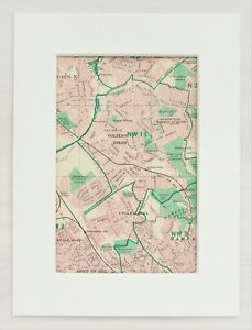 Vintage 1940s London Map Mounted Colour North West Golders Green Hampstead