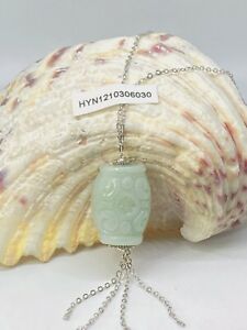 Certified 100 Jadeite Jade Lucky Bead Archaic Amulet Silver Necklace