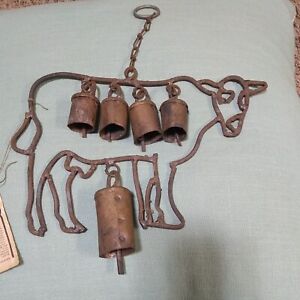 Antique Metal Wrought Iron Vtg Bells Of Sarna Cow Bell Of Sarna Wind Chimney