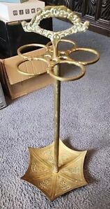 Antique Brass Umbrella Cane Stand Vintage Unique Mid Century