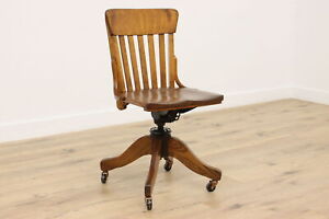 Arts Crafts Antique Oak Swivel Adjustable Desk Chair 42206