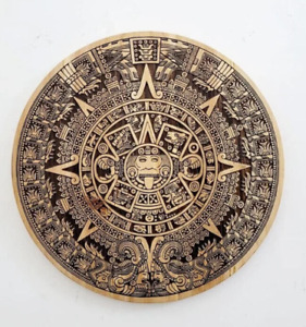 Wood Aztec Calendar Wall Art High Detail Aztec Pine Wood Engraving Mayan Cal