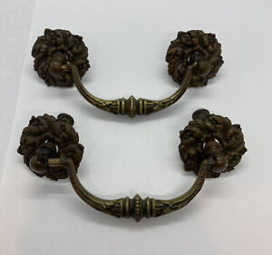 2 Matching Antique Brass Bronze Drawer Pulls 3 5 Centers Kbc H262