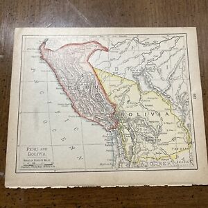 Rand Mcnally Co Antique 1904 Map Of Peru Bolivia 7x6