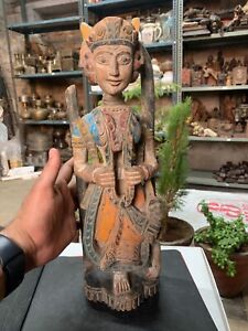 Antique Old Rare Handcrafted Wooden Lord Vishnu Statue Bali Art Carved Figurine