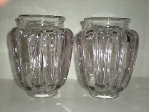 Lamp Shades Pair Amethyst Gas Light Ribbed Very Thick Heavy Glass Extremely Rare