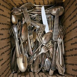 Silverplated Vintage Flatware Lot 18lbs Bulk Crafts Reuse Scrap Forks Spoons 1