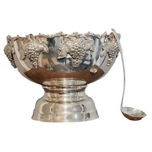 Silver Plated Punch Bowl Large Grapevine Made In India With Extras Jumbo Wedding