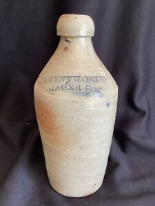 Antique J E Wentworths Ginger Pop Bottle Cobalt Blue Decorated Stoneware Crock
