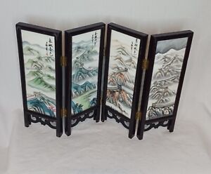 Chinese Desk Top Hand Painted Ceramic Tile Folding Screen 8 