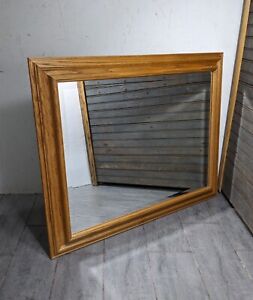 Vintage Rustic Country Oak Wood Wall Mirror With Beveled Glass