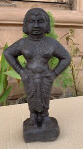 1800 S Antique Rare Hand Carved Black Stone Indian Goddess Statue Women Figurine