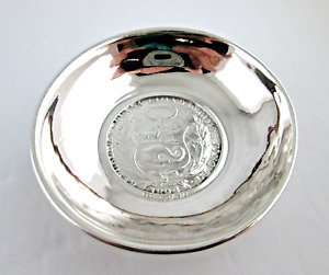 Antique Coin Silver Dish Or Bowl With Peru Un Sol Silver Coin 1894 1916