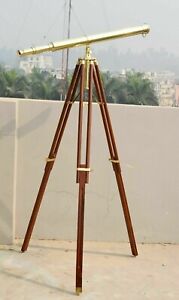Nautical W Tripod Stand Design 64 Floor Standing Brass Harbor Master Telescope